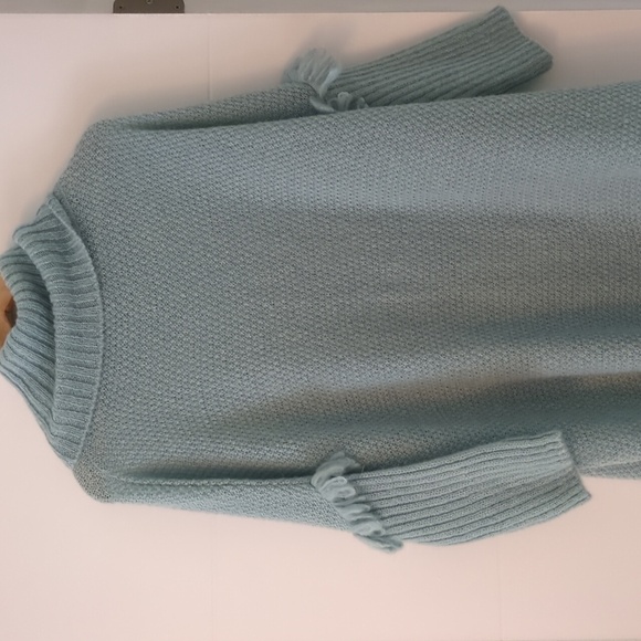 Made in Italy Turtleneck Mohair Wool Mix Seafoam Blue Boho Pullover Poncho Sz L - Picture 6 of 7
